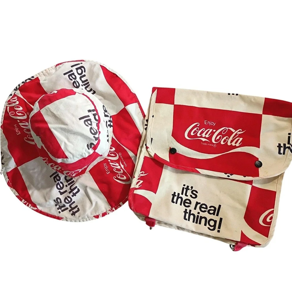 Vintage Coca Cola Red White Hat and Backpack Set Its The Real‎ Thing Canvas Kids